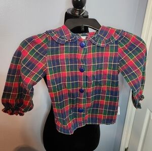 Healthtex Size 5 Girls Kids Plaid/Button Down Ruffled Collar Colorful